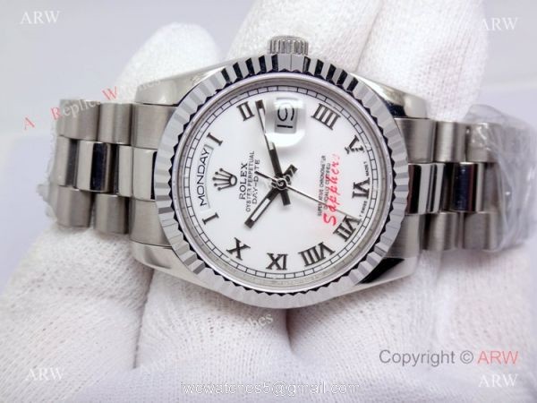 Rolex Day-Date Polished Stainless Steel White Dial Mens Replica Watch 7