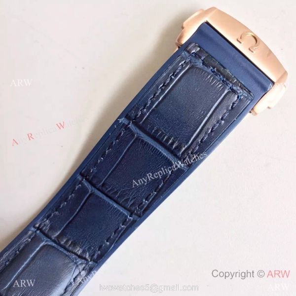 (OM)New Copy Swiss Omega Seamaster 9900 Watch Rose Gold Blue Leather 7