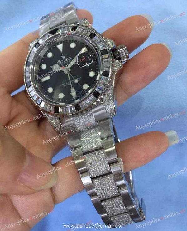 Swiss Replica Rolex GMT Master 2 Rainbow Bezel Black Dial Watch 40mm 7