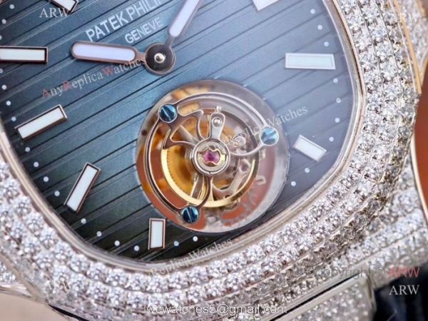 Swiss Replica Patek Philippe Nautilus Jumbo R8 Ice Out Watch Blue Dial 7