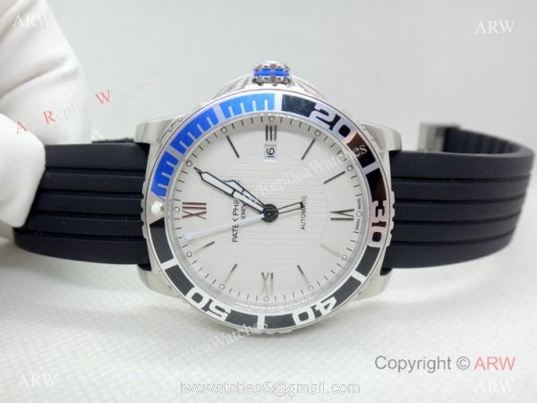 Clone Patek Philippe Geneve SS Black Blue Bezel Watch Automatic Movement 7