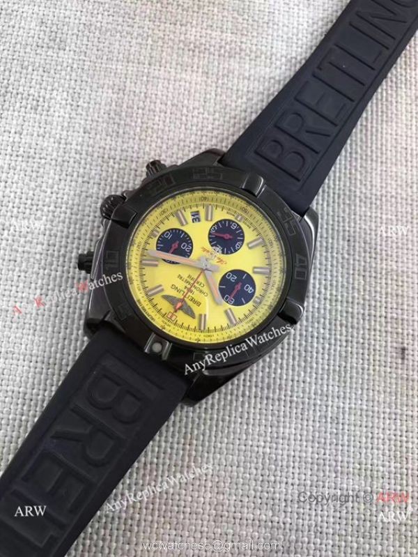Breitling B01 Chronograph Watch Yellow Face Black Rubber band 7