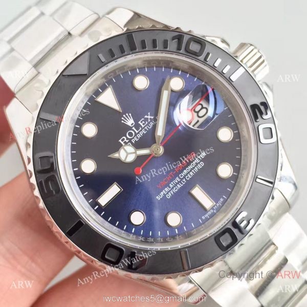 New Replica ROLEX Yacht-Master watch SS Black Bezel Blue Dial 40mm Watch 7