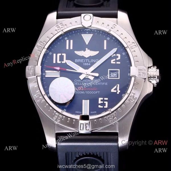 Breitling Avenger II Seawolf Black Dial Black Rubber Band Watch 44mm 7