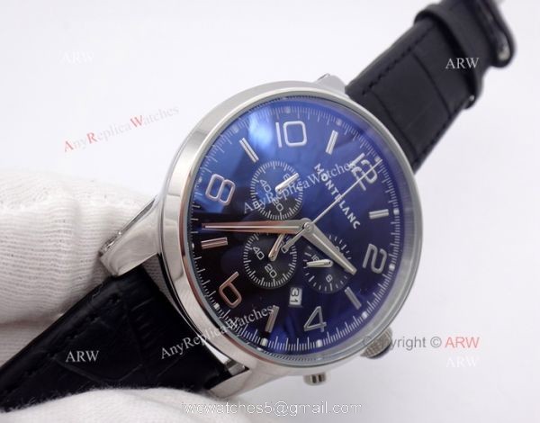 Montblanc Timewalker Chrono Black Leather strap Watch Mont Blanc Knock off Watch 7