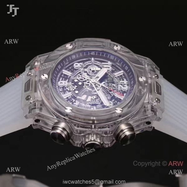 2018 Baselworld Hublot Unico Sapphire Replica White Rubber All Transparent Case Hublot Big Bang Watch 7