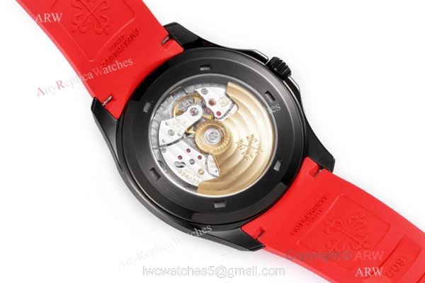 Swiss 1:1 Copy Patek Philippe Aquanaut Cal324 Watch Carbon Case Red Rubber Strap 7