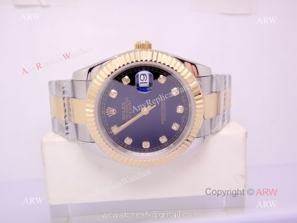 Rolex Datejust Diamond Dial 2-Tone Oyster Black Face Replica Watch 40mm 7