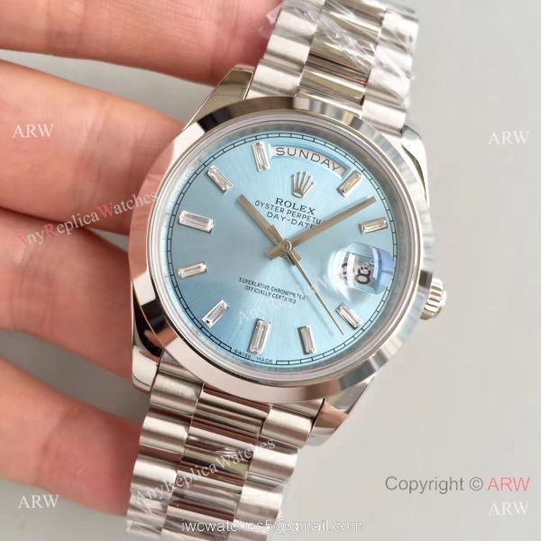Rolex Day-Date II Light Blue Face Diamond President Band Replica Watch 7