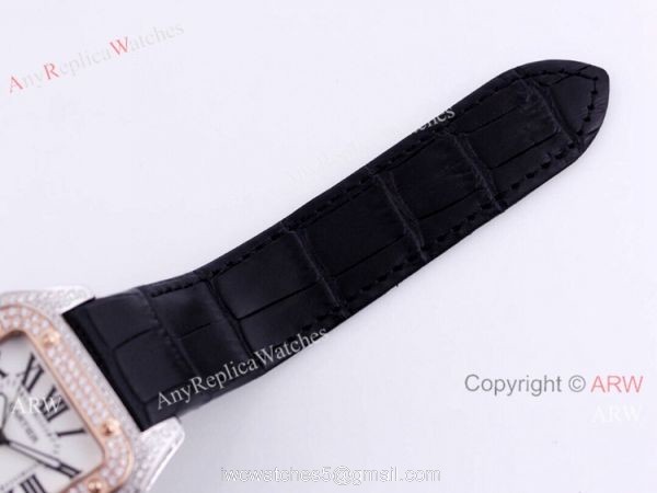 Iced Out Cartier Santos Automatic Watch Replica Two Tone Rose Gold 7