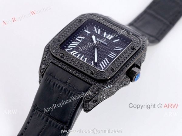 AAA Replica Cartier Santos Black Diamond Watch Automatic 7