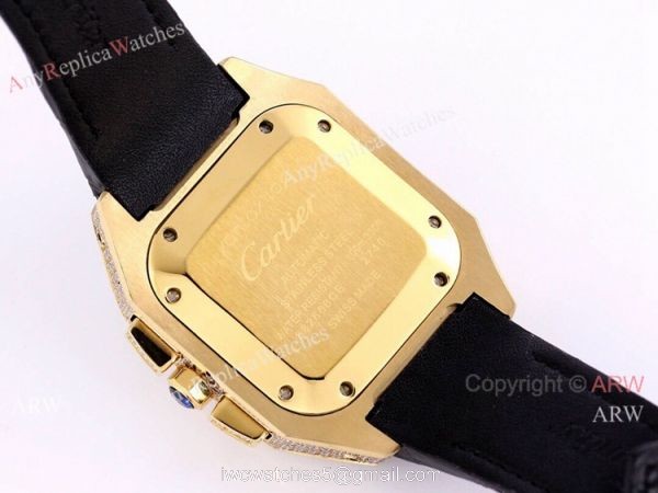 Iced Out Cartier Santos VK Chronograph Watch Blue Dial 45mm 7