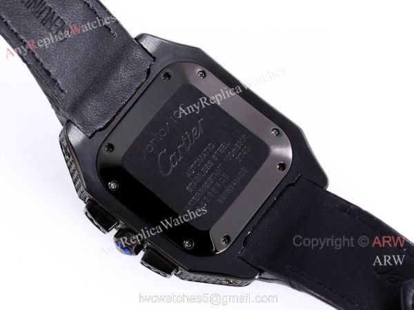 Knockoff Cartier Santos Chronograph Watch Black Diamonds 7