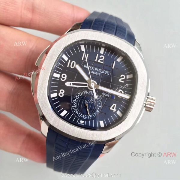 Replica Swiss Patek Philippe Travel Time Watch SS Blue Rubber Strap 7