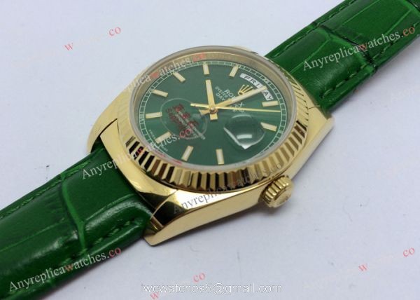 Rose Gold Green Face Rolex Replica Day Date Watch 36mm 7