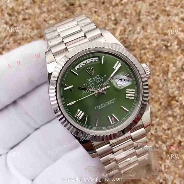 Replica Rolex Day-Date II Watch 40mm Olive Green Dial 7