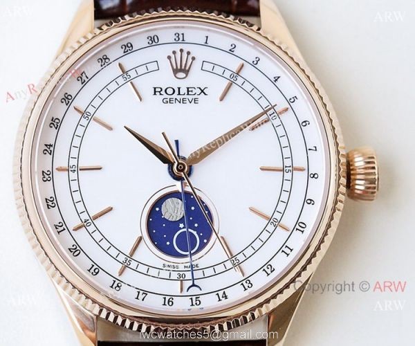 SWISS Rolex Cellini Moonphase Replica Watch Rose Gold 3195 7