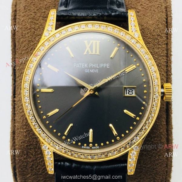 Swiss Replica Patek Philippe Calatrava V2 version Yellow Gold Diamond Watch 7