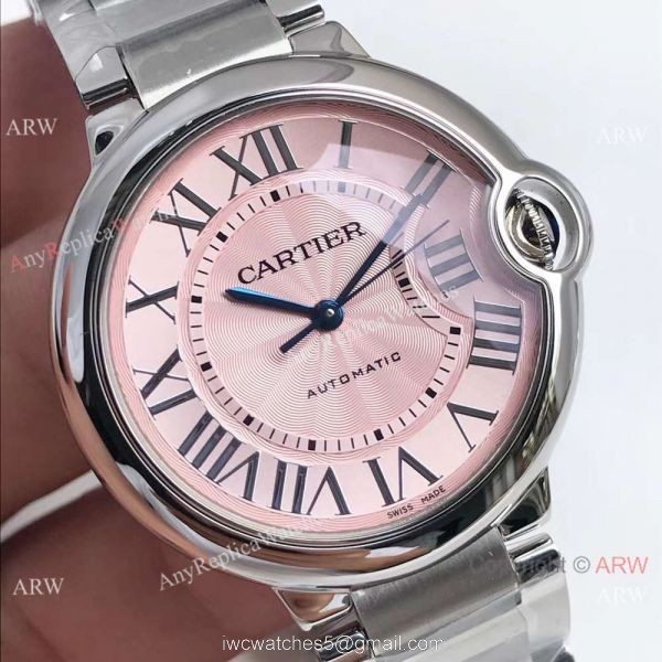 Swiss Replica Cartier Ss Pink Face Watch Ballon Bleu Series 7