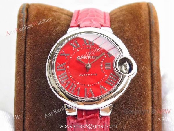 Swiss Ballon Bleu Cartier Watch Copy SS Red Dial Automatic 33mm 7