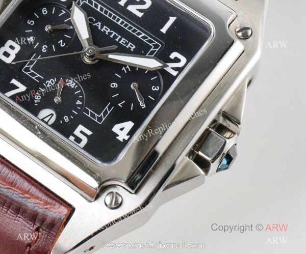 Swiss Grade Replica Cartier Santos 9100 Black Leather Watch 7