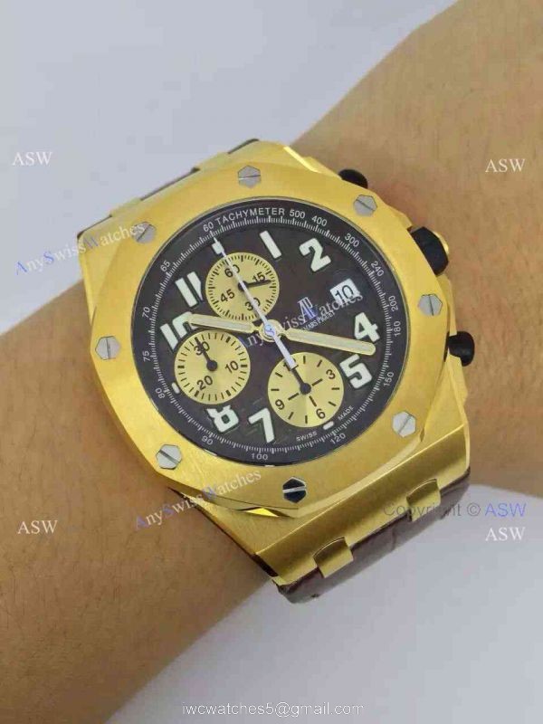 Fake Audemars Piguet Watch Black Face Yellow Gold Swiss Grade Mens 7