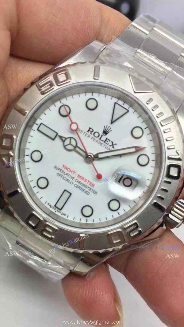 Fake Rolex Swiss Yachtmaster Watch Stainless Steel White Face 7