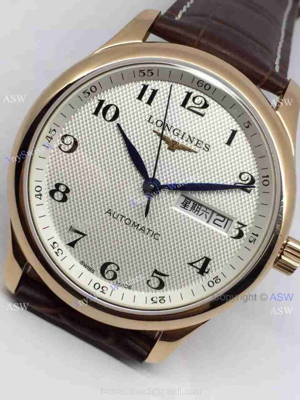 Copy Swiss Longines Watch Yellow Gold Brown Leather 7