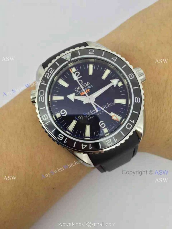 Copy Swiss Omega Seamaster Planet Ocean GMT Watch Black Rubber 7