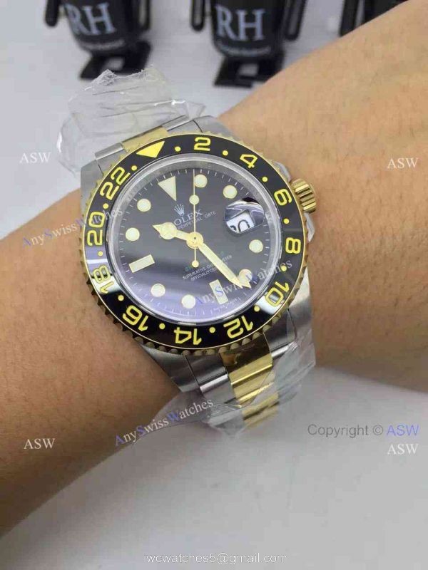 Copy Swiss Rolex GMT- Master II Watch 2-Tone Black Ceramic 40mm 7