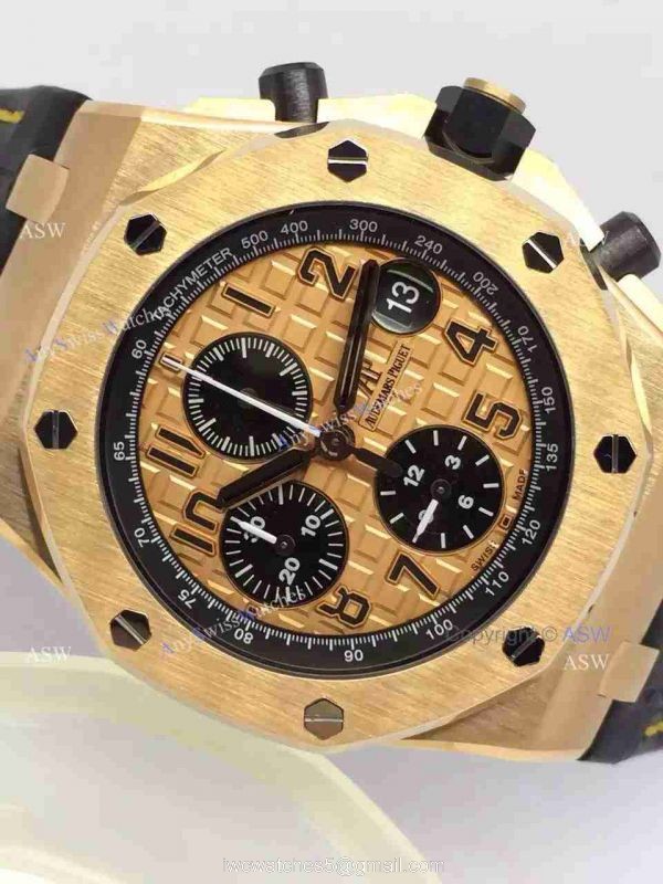 Fake Audemars Piguet Watch Rose Gold Black Leather Mens Watch 7