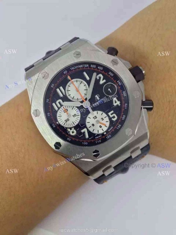 Swiss Knockoff Audemars Piguet Watch SS Blue Dial Blue Leather 7