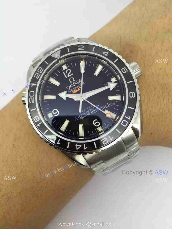 Knockoff Swiss Omega Seamaster GMT Watch Black Dial / Gray Arabic 7