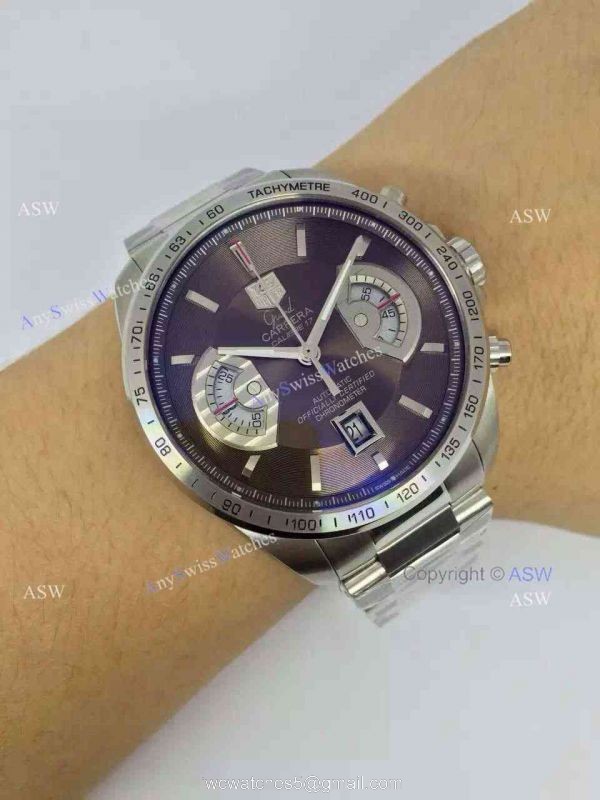 Swiss Grade One Tag Heuer Grand Carrera Calibre 17 RS3 Watch Stainless Steel Coffee surface 7