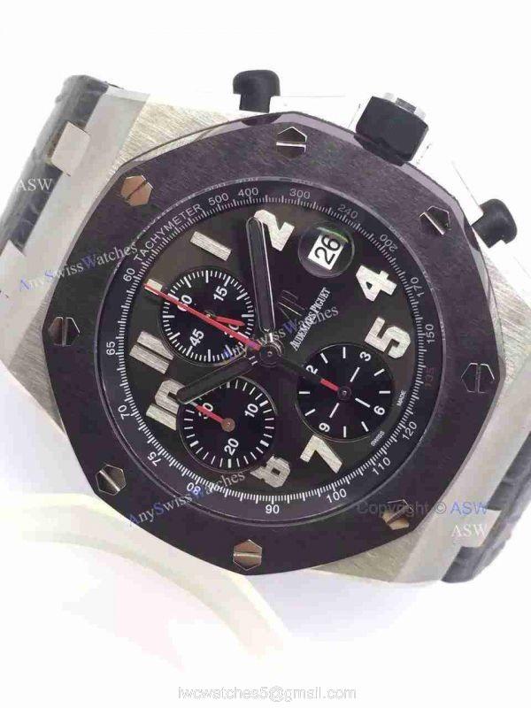 Replica Audemars Piguet Watch Stainless Steel Gray Dial Black Case Black Leather 7