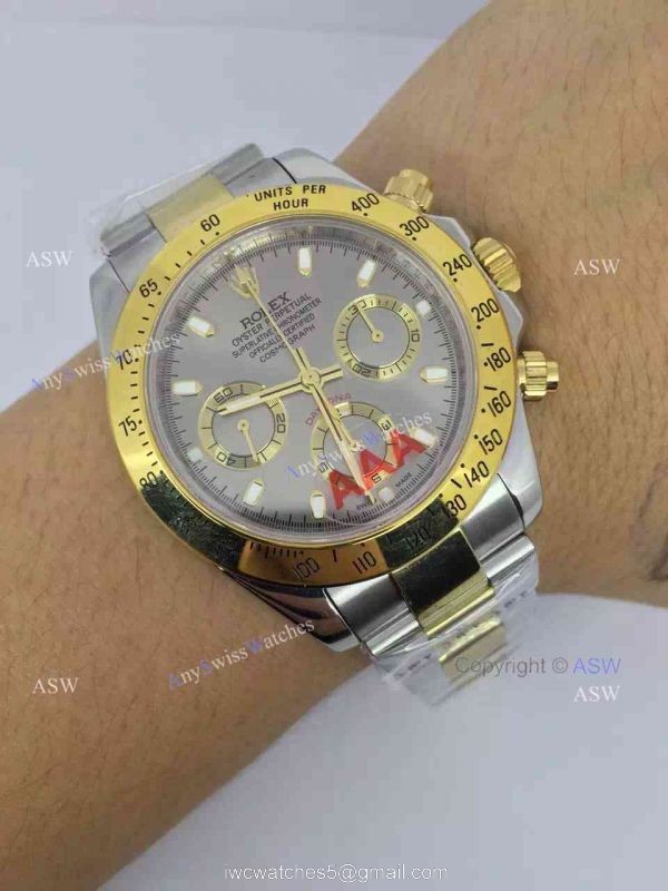 Swiss AAA Replica Rolex Daytona Valjoux 7750 Watch 2-Tone Gray Dial 7