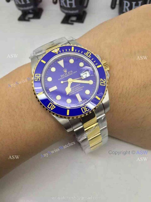 Swiss 2836-2 Rolex Submariner Gold Blue Replica Watch 7