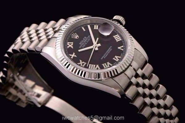 ROLEX DATEJUST SWISS ETA3135 WATCH SS BLACK ROMAN 7
