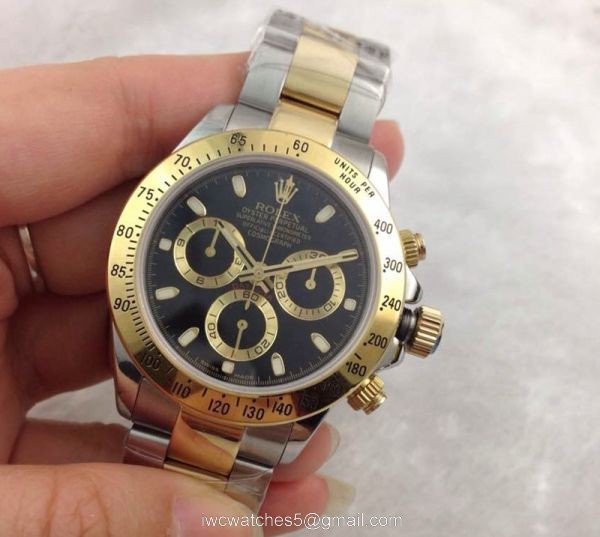 Rolex Daytona Swiss Grade 7750 Two Tone Black Face 40mm Mens Watch 7
