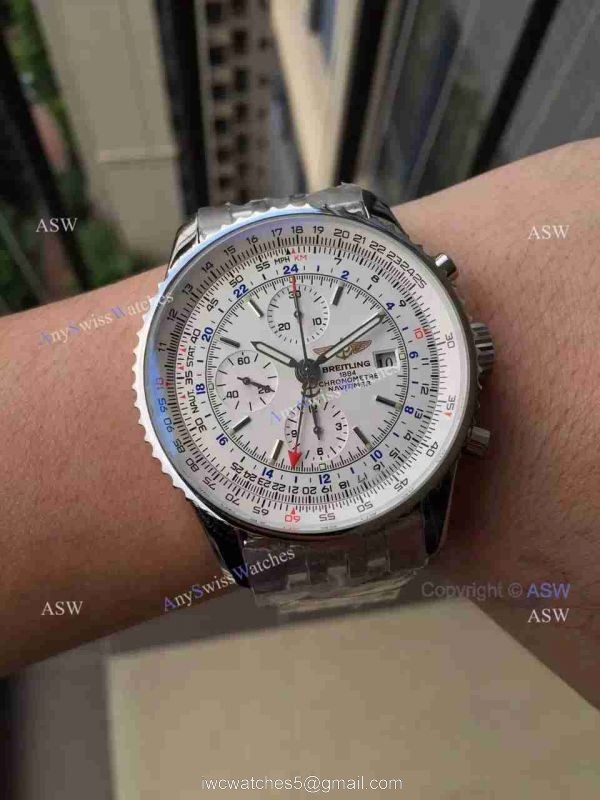 Swiss Copy Breitling Navitimer World Watch Stainless Steel White Chronograph 7