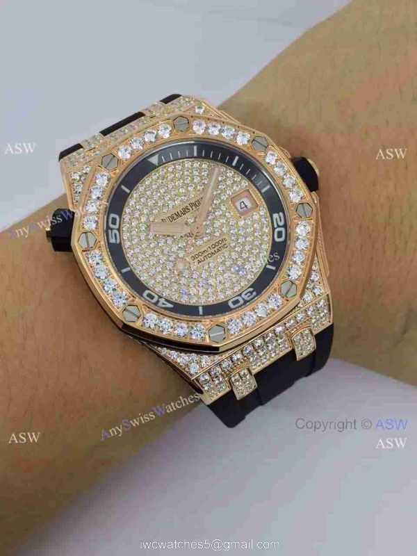 Replica Swiss Audemars Piguet Watch Rose Gold Diamond Dial 7