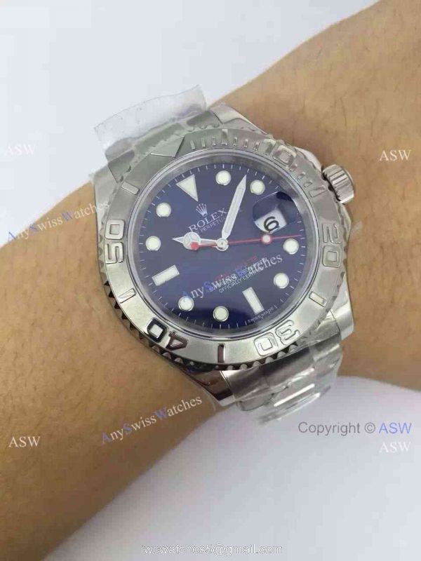 Swiss Grade Replica Rolex Yachtmaster Stainless Steel Blue Face Red Hand Watch 7