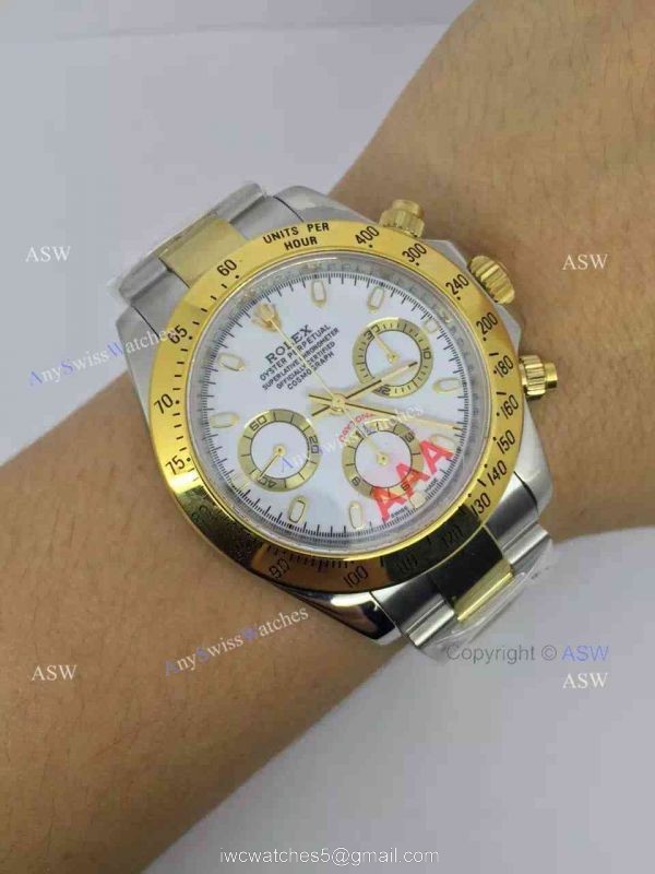 Copy Swiss Grade Rolex Valjoux 7750 Daytona Watch 2-Tone White Dial 7