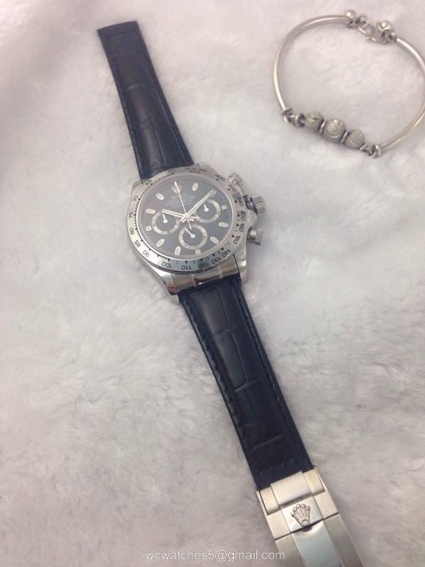 AAA Grade Copy Rolex Daytona Valjoux 7750 watch: SS Black Leather Strap watch 7