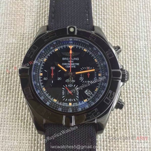 Copy Breitling Chronomat B01 Black Case Leather Strap 46mm Watch 7