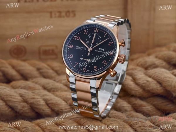IWC Portuguese Black Face 2-Tone Rose Gold Case Copy Watch 7