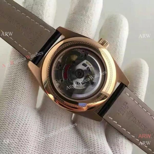 Swiss Replica Rolex Cellini Danaos Watch Rose Gold Black Face Automatic Movement 7