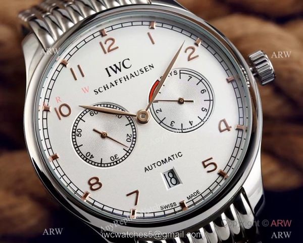 Replica IWC Portuguese 7 Days Stainless Steel White Face Mens Watch 7