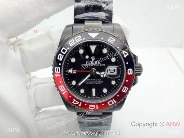 All Black Rolex Replica GMT-MASTER II Watch / Red Black Ceramic Bezel 7