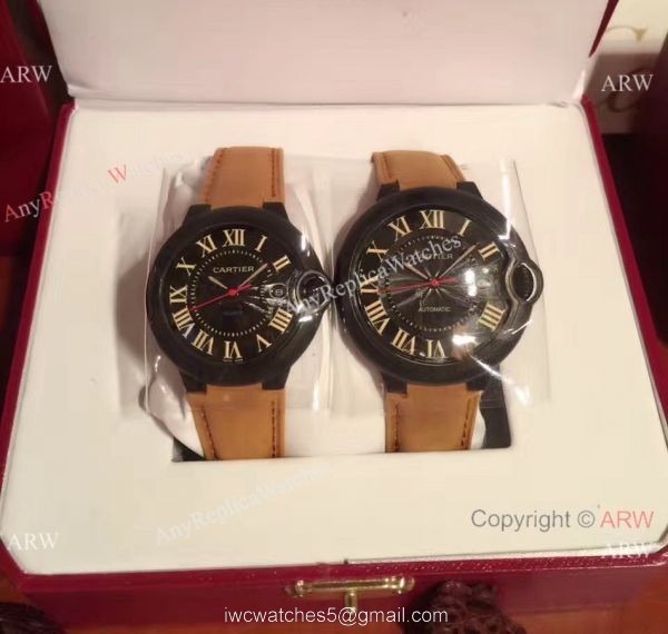 Buy Replica Cartier Ballon Bleu Automatic Watch Brown Leather ADLC coating Case 7